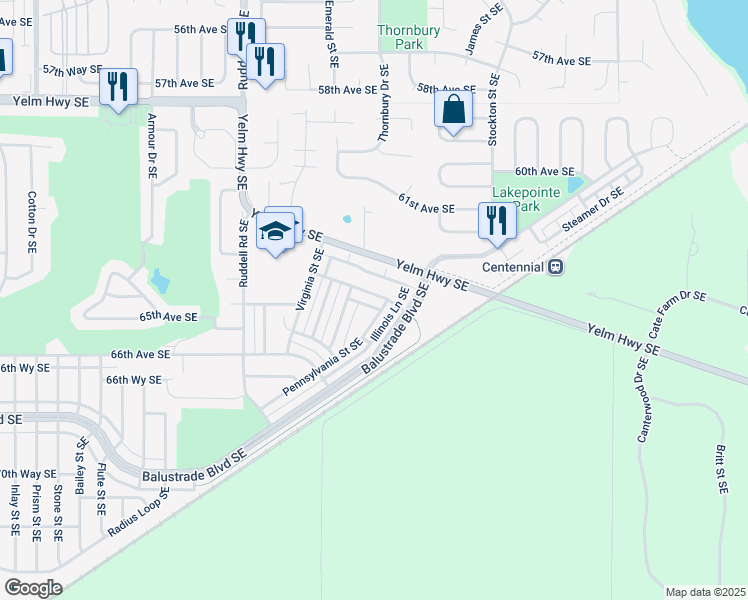 map of restaurants, bars, coffee shops, grocery stores, and more near 6027 Delaware Avenue Southeast in Lacey