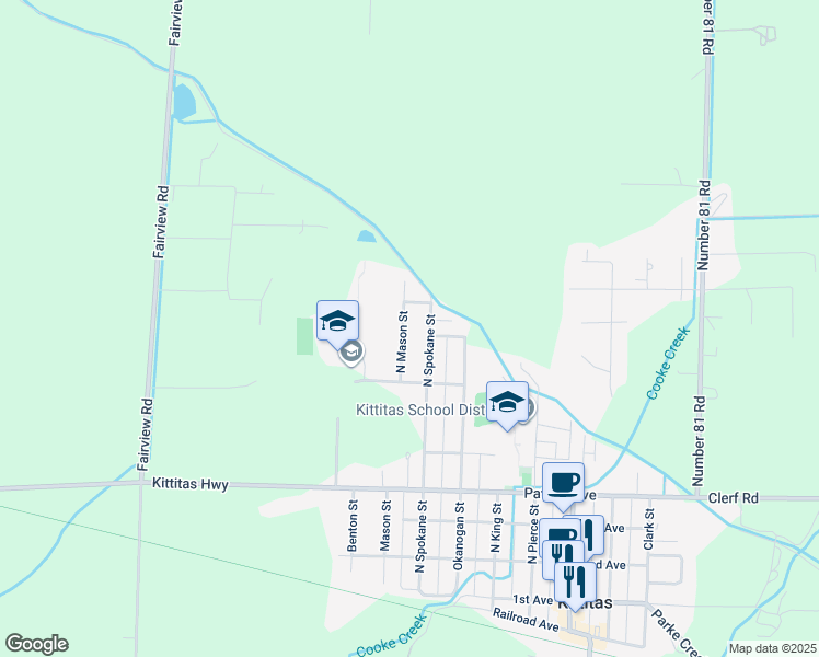 map of restaurants, bars, coffee shops, grocery stores, and more near 802 North Mason Street in Ellensburg