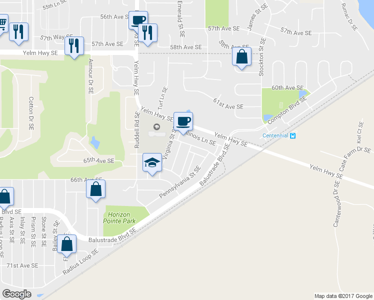 map of restaurants, bars, coffee shops, grocery stores, and more near 6516 Indiana Street Southeast in Lacey