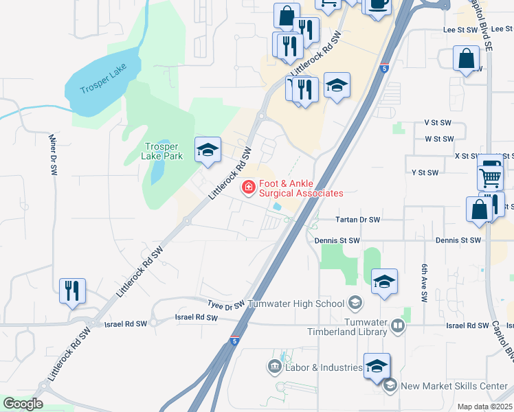 map of restaurants, bars, coffee shops, grocery stores, and more near 1526 Bishop Road Southwest in Tumwater
