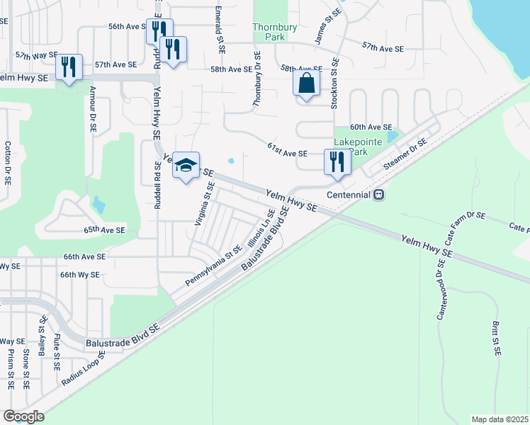 map of restaurants, bars, coffee shops, grocery stores, and more near 6063 Illinois Lane Southeast in Lacey