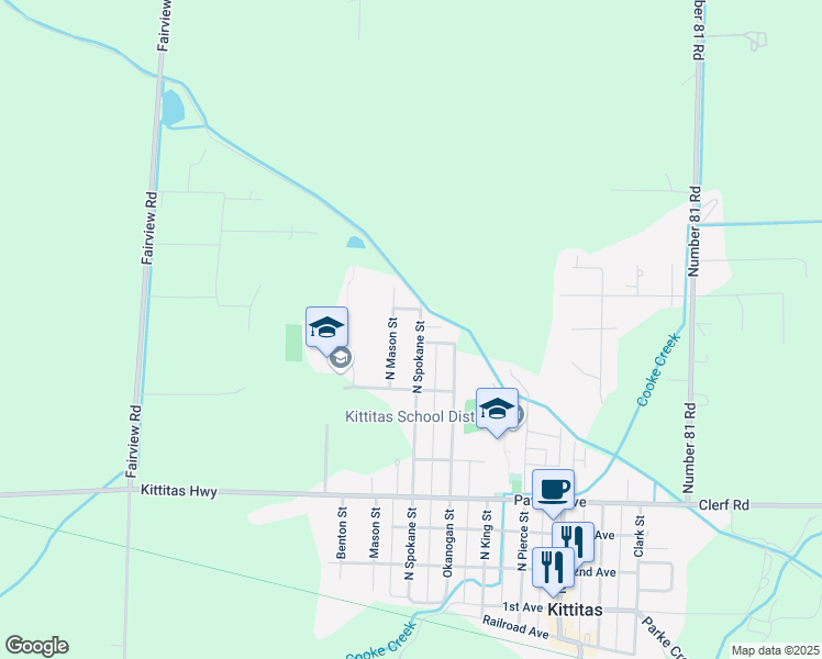 map of restaurants, bars, coffee shops, grocery stores, and more near 803 North Spokane Street in Kittitas
