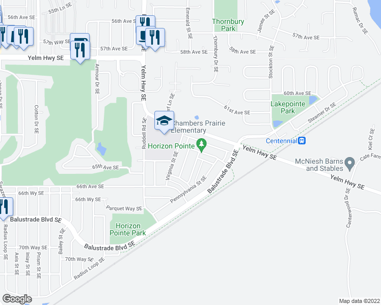 map of restaurants, bars, coffee shops, grocery stores, and more near 6504 Indiana Street Southeast in Lacey