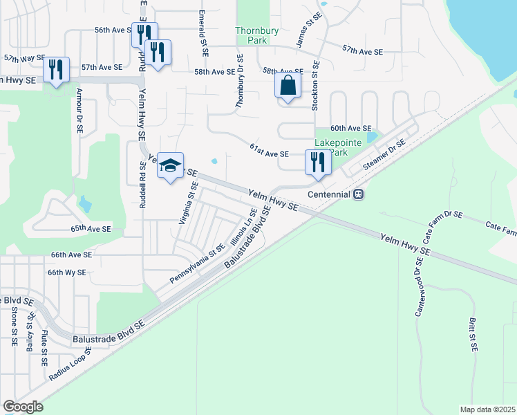 map of restaurants, bars, coffee shops, grocery stores, and more near 6063 Illinois Lane Southeast in Lacey