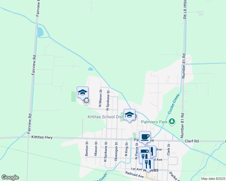 map of restaurants, bars, coffee shops, grocery stores, and more near 803 North Spokane Street in Kittitas