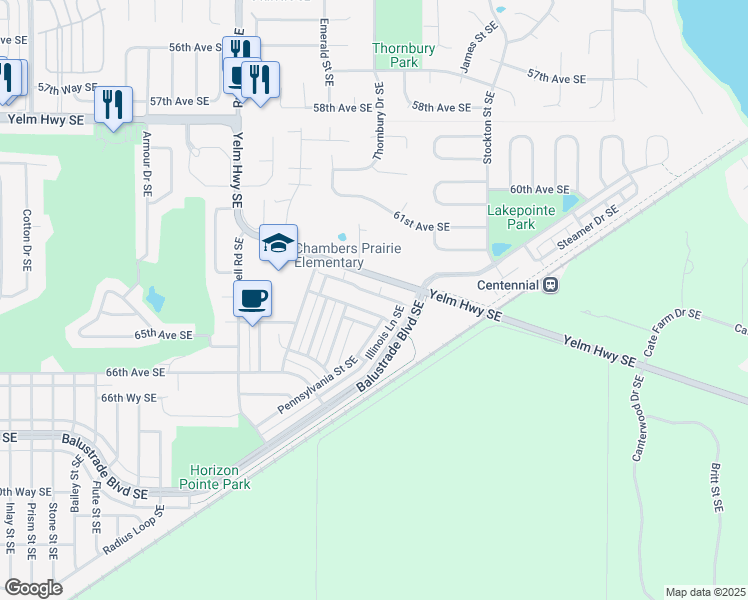 map of restaurants, bars, coffee shops, grocery stores, and more near 6015 Delaware Avenue Southeast in Lacey