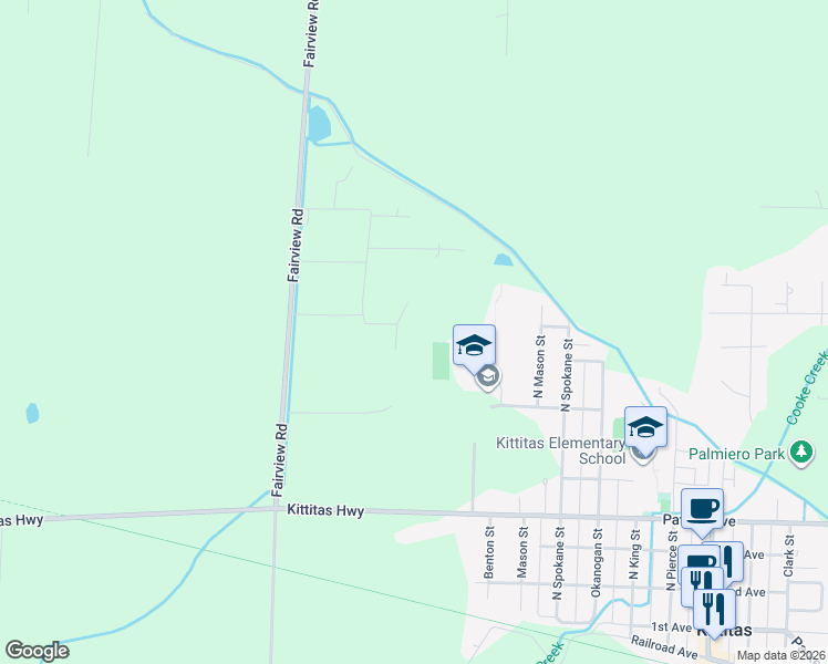 map of restaurants, bars, coffee shops, grocery stores, and more near 1886 Fairview Road in Ellensburg