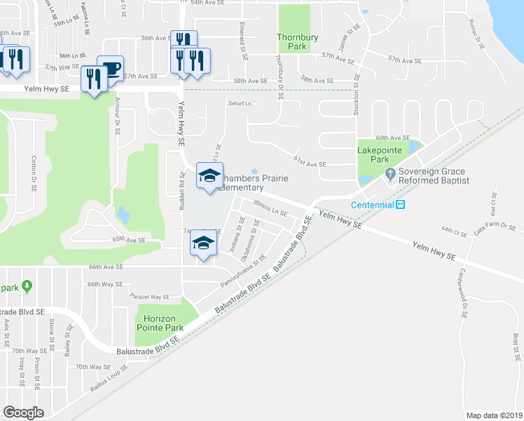 map of restaurants, bars, coffee shops, grocery stores, and more near 6015 Delaware Avenue Southeast in Lacey