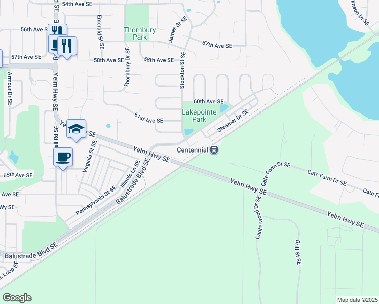 map of restaurants, bars, coffee shops, grocery stores, and more near 6304 Barstow Lane Southeast in Lacey