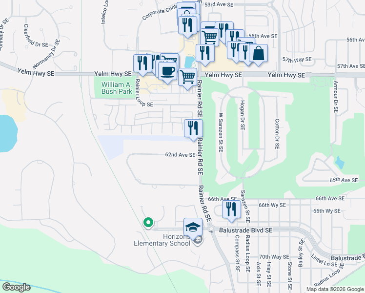 map of restaurants, bars, coffee shops, grocery stores, and more near 6139 Rainier Road Southeast in Olympia