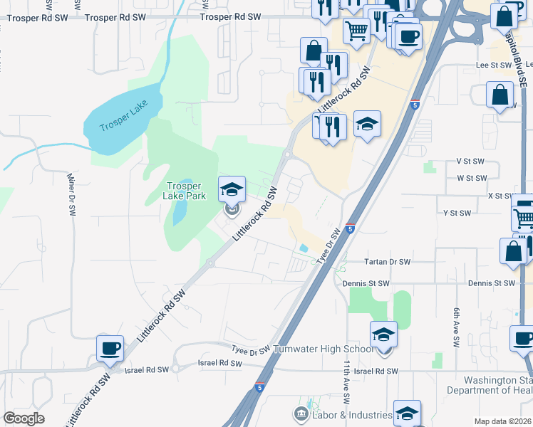 map of restaurants, bars, coffee shops, grocery stores, and more near in Tumwater