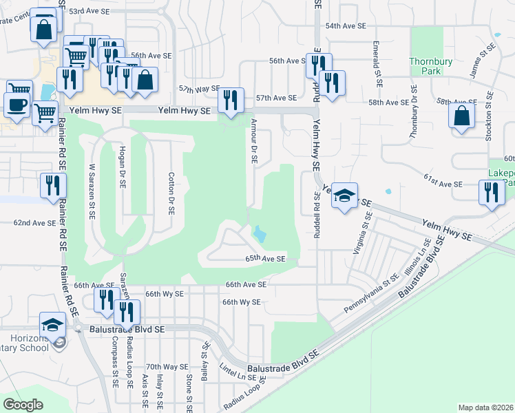 map of restaurants, bars, coffee shops, grocery stores, and more near 6210 Armour Drive Southeast in Olympia
