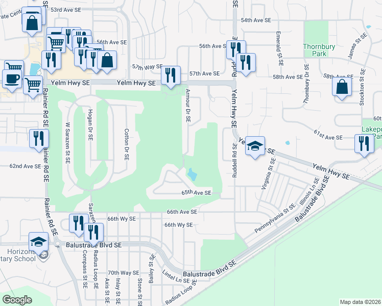 map of restaurants, bars, coffee shops, grocery stores, and more near 6210 Armour Drive Southeast in Olympia