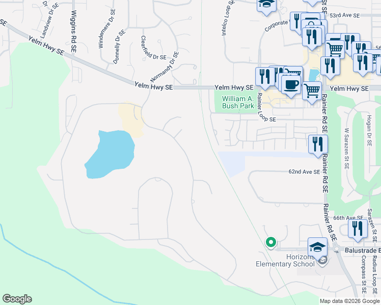 map of restaurants, bars, coffee shops, grocery stores, and more near 6109 Troon Lane Southeast in Olympia