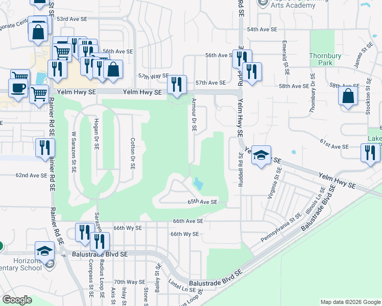 map of restaurants, bars, coffee shops, grocery stores, and more near 6210 Armour Drive Southeast in Olympia