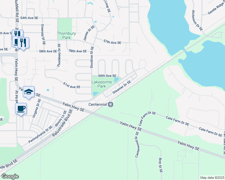 map of restaurants, bars, coffee shops, grocery stores, and more near 6538 Steamer Drive Southeast in Lacey