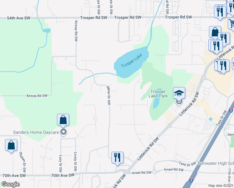 map of restaurants, bars, coffee shops, grocery stores, and more near 6224 Nugget Court Southwest in Tumwater