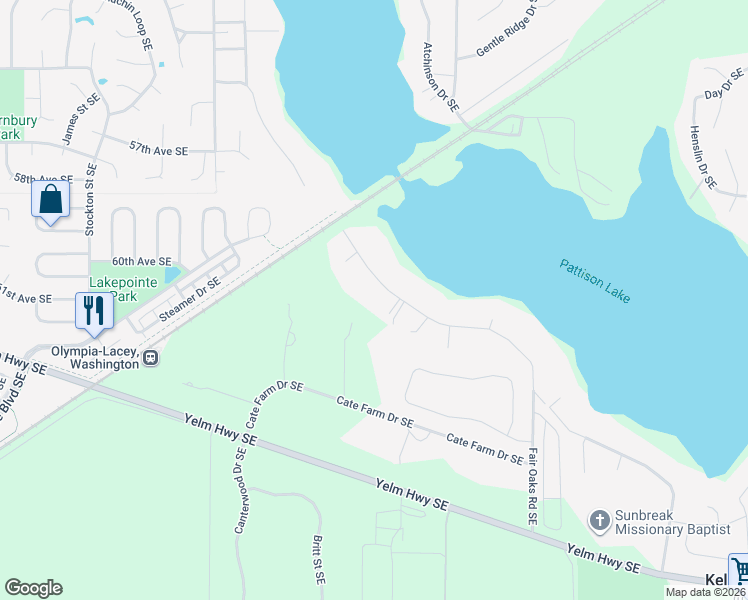 map of restaurants, bars, coffee shops, grocery stores, and more near 7343 Fair Oaks Road Southeast in Olympia