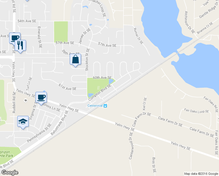 map of restaurants, bars, coffee shops, grocery stores, and more near 6609 Compton Boulevard Southeast in Lacey