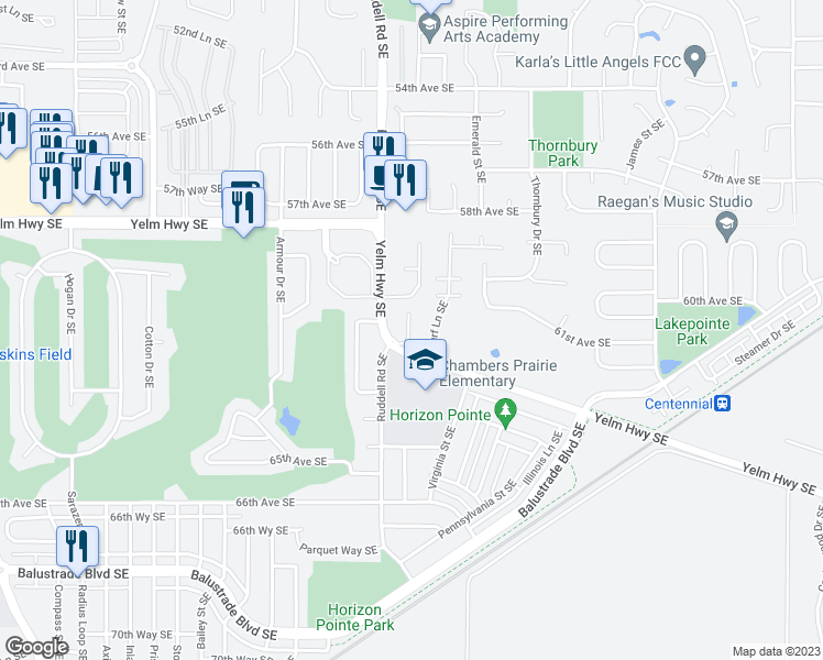 map of restaurants, bars, coffee shops, grocery stores, and more near 5650 Yelm Highway Southeast in Lacey