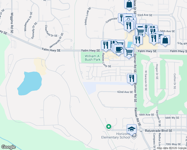 map of restaurants, bars, coffee shops, grocery stores, and more near 4410 Beckonridge Lane Southeast in Lacey