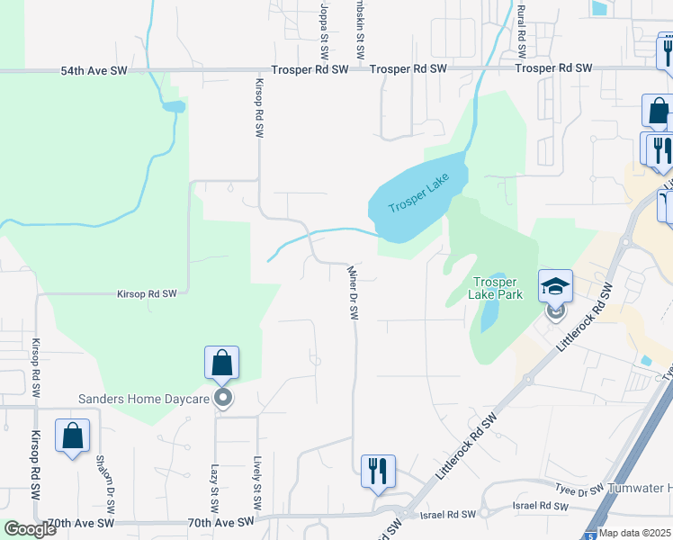 map of restaurants, bars, coffee shops, grocery stores, and more near 6214 Karat Court Southwest in Tumwater