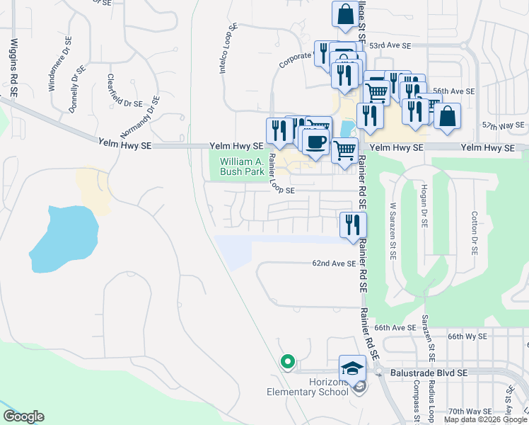 map of restaurants, bars, coffee shops, grocery stores, and more near 4506 Beckonridge Loop Southeast in Lacey