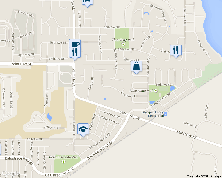 map of restaurants, bars, coffee shops, grocery stores, and more near 6065 61st Avenue Southeast in Lacey