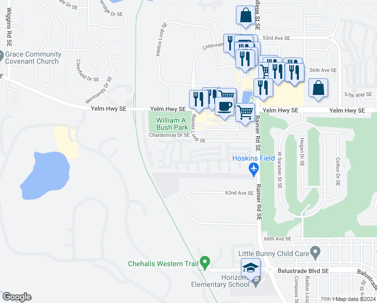 map of restaurants, bars, coffee shops, grocery stores, and more near 4506 Beckonridge Loop Southeast in Lacey