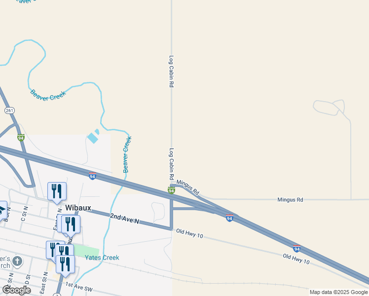 map of restaurants, bars, coffee shops, grocery stores, and more near 34 Log Cabin Road in Wibaux