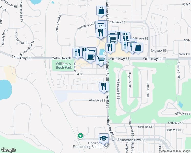 map of restaurants, bars, coffee shops, grocery stores, and more near 4674 Barrington Lane Southeast in Olympia