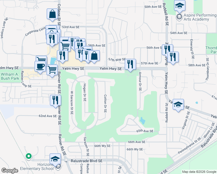 map of restaurants, bars, coffee shops, grocery stores, and more near 5038 Oakmont Place Southeast in Olympia
