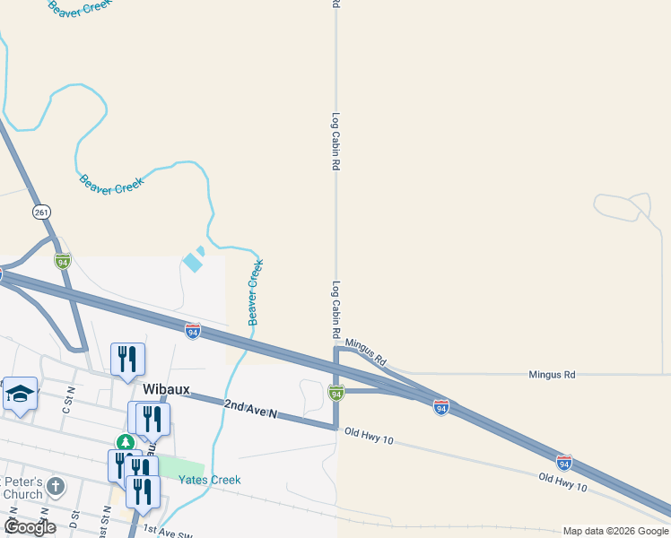 map of restaurants, bars, coffee shops, grocery stores, and more near 38 Log Cabin Road in Wibaux