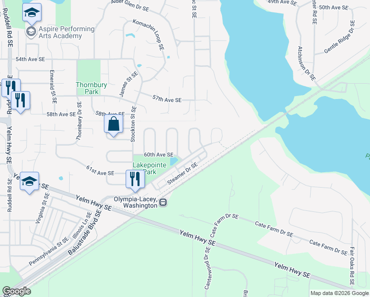 map of restaurants, bars, coffee shops, grocery stores, and more near 5906 Danials Loop Southeast in Lacey