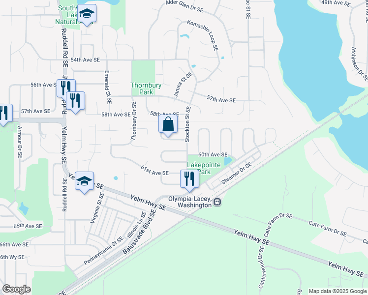 map of restaurants, bars, coffee shops, grocery stores, and more near 5936 59th Loop Southeast in Lacey