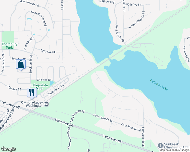 map of restaurants, bars, coffee shops, grocery stores, and more near 7310 Fair Oaks Road Southeast in Olympia