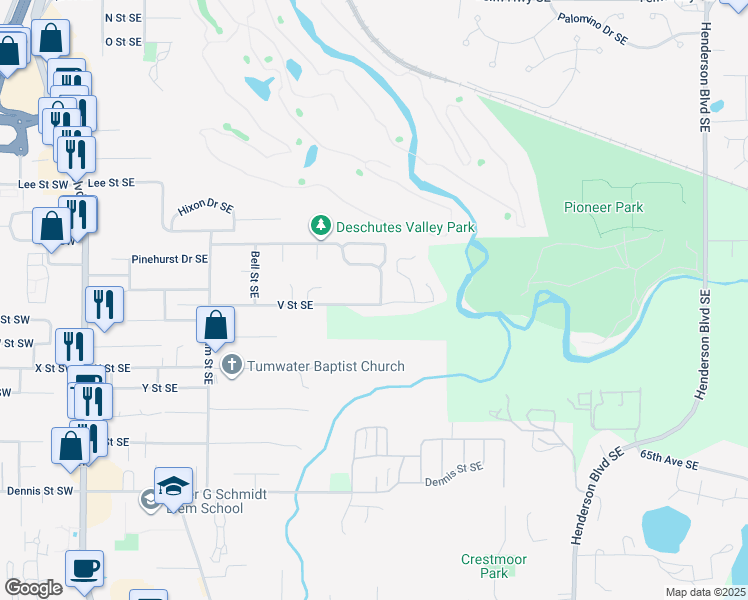 map of restaurants, bars, coffee shops, grocery stores, and more near 797 T Street Southeast in Tumwater