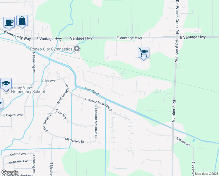 map of restaurants, bars, coffee shops, grocery stores, and more near 2340 East 3rd Avenue in Ellensburg