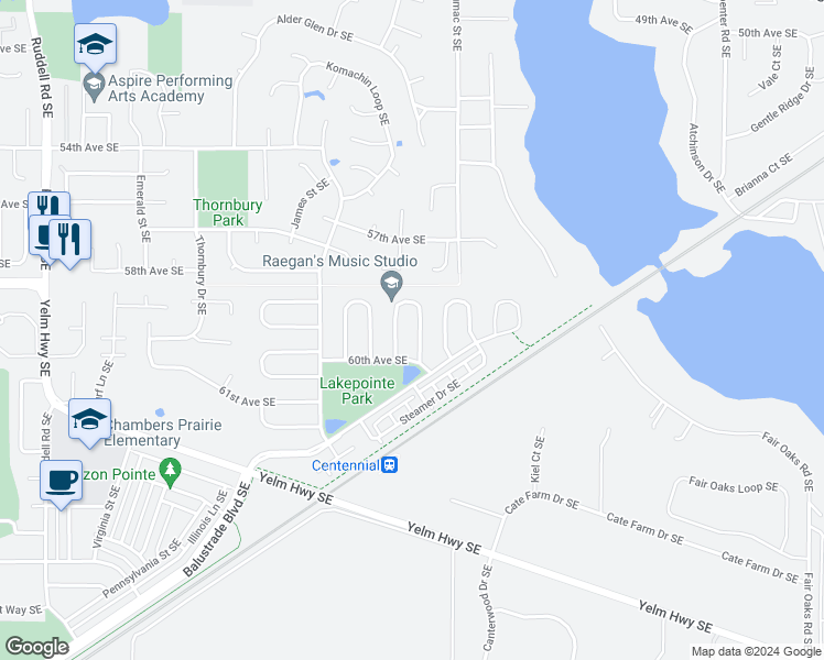 map of restaurants, bars, coffee shops, grocery stores, and more near 5936 Cherokee Loop Southeast in Lacey