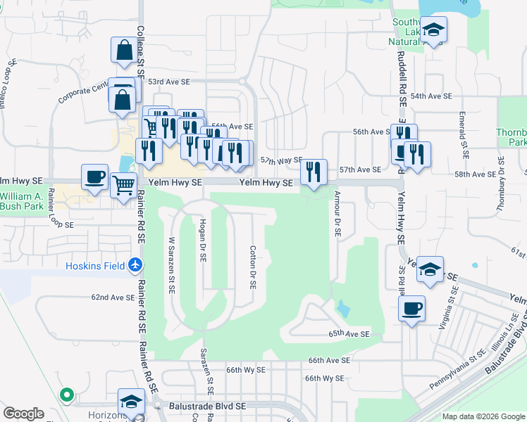 map of restaurants, bars, coffee shops, grocery stores, and more near 5032 Oakmont Place Southeast in Lacey