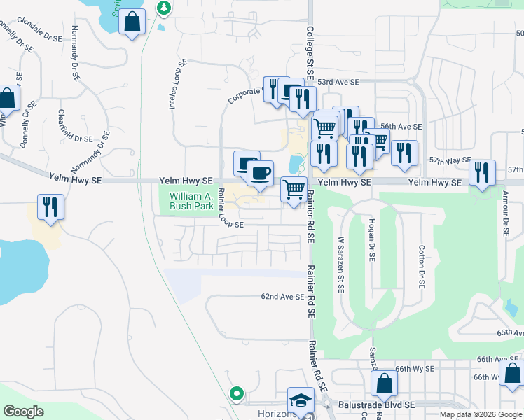 map of restaurants, bars, coffee shops, grocery stores, and more near 4667 Marcus Lane Southeast in Olympia