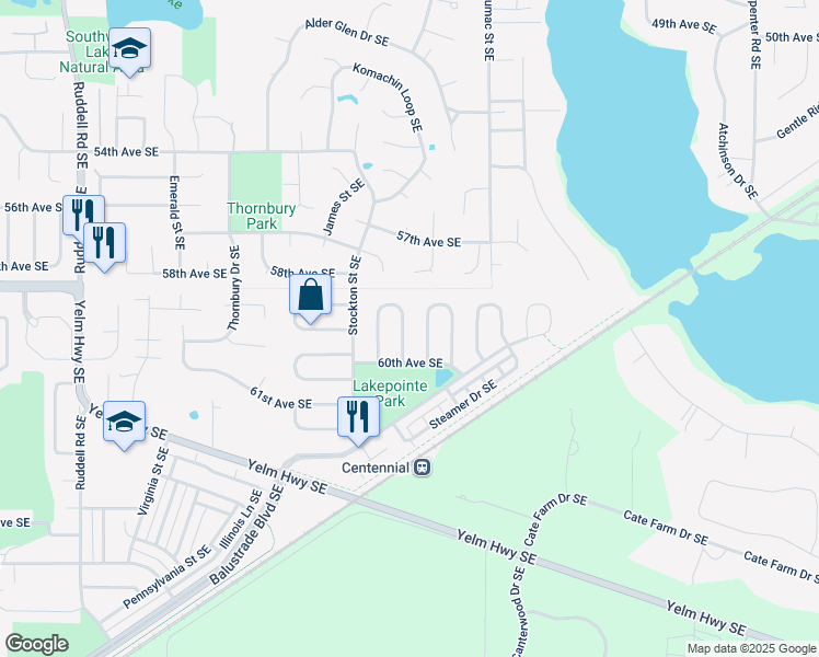 map of restaurants, bars, coffee shops, grocery stores, and more near 5935 Beltway Loop Southeast in Lacey