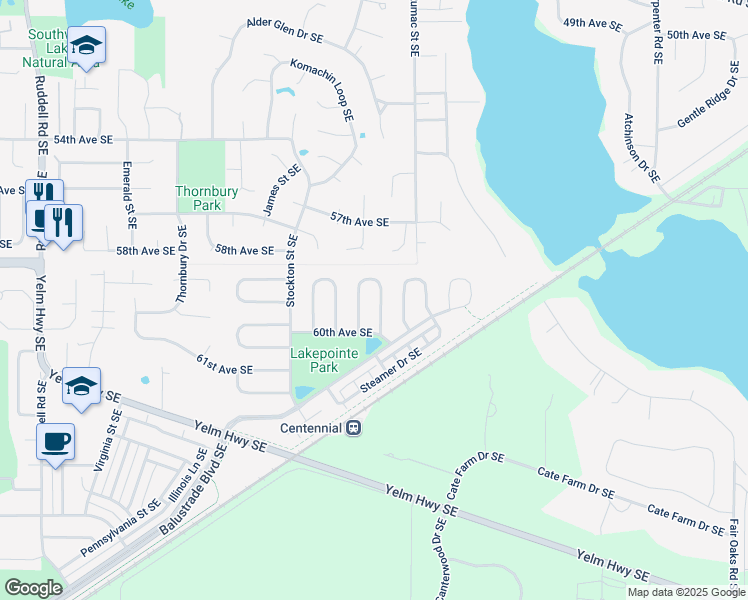 map of restaurants, bars, coffee shops, grocery stores, and more near 5936 Cherokee Loop Southeast in Lacey