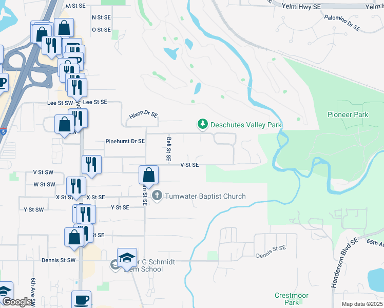 map of restaurants, bars, coffee shops, grocery stores, and more near 6001 Silver Oaks Court Southeast in Tumwater