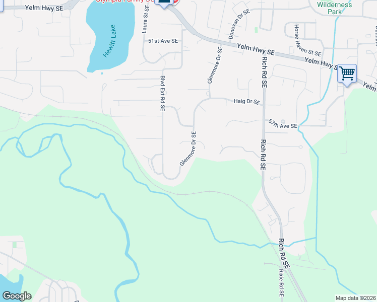 map of restaurants, bars, coffee shops, grocery stores, and more near 5835 Glenmore Drive Southeast in Olympia