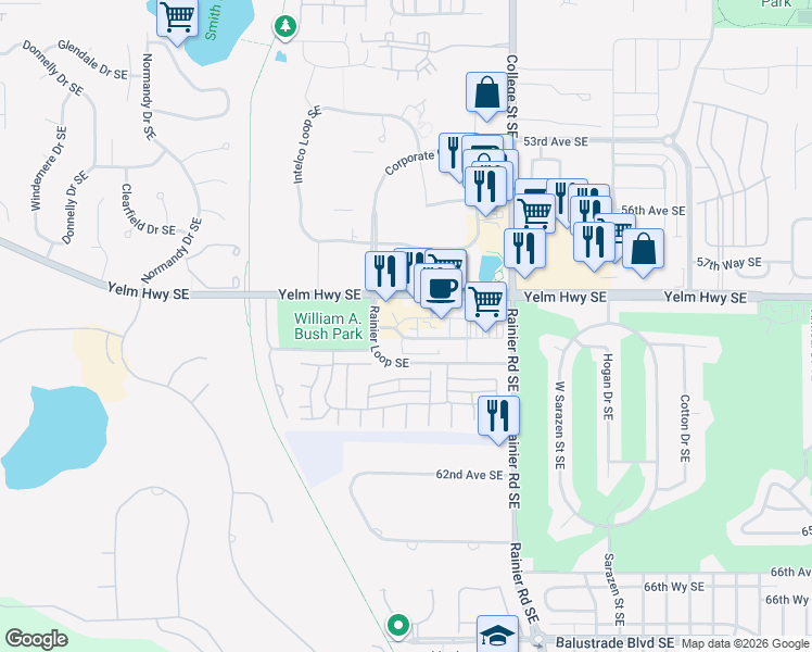 map of restaurants, bars, coffee shops, grocery stores, and more near 4667 Marcus Lane Southeast in Olympia