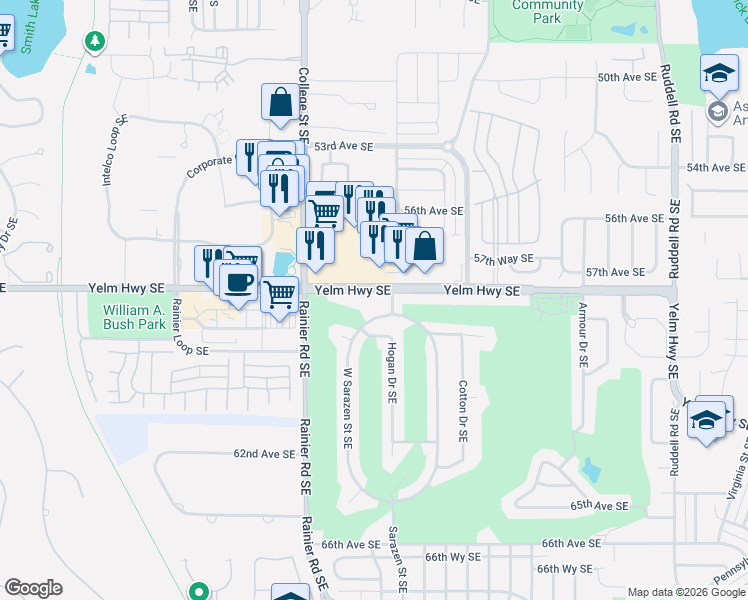 map of restaurants, bars, coffee shops, grocery stores, and more near 4870 Yelm Highway Southeast in Lacey