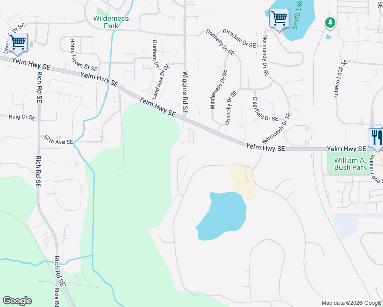 map of restaurants, bars, coffee shops, grocery stores, and more near 5749 Ashbourne Lane Southeast in Olympia