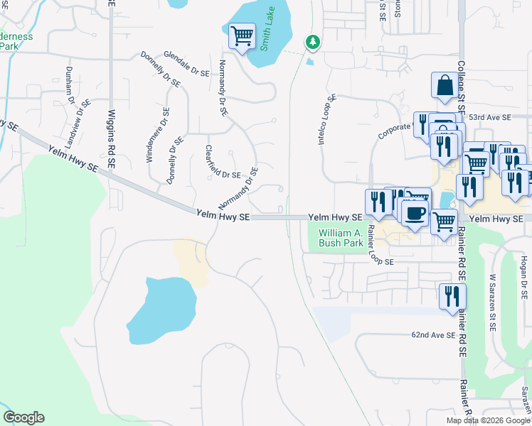 map of restaurants, bars, coffee shops, grocery stores, and more near 4020 57th Trail Southeast in Olympia