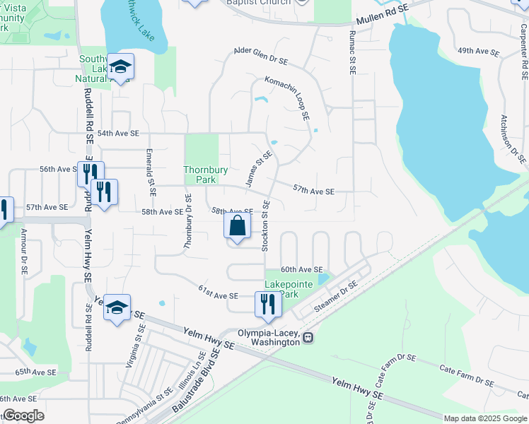map of restaurants, bars, coffee shops, grocery stores, and more near 5801 Stockton Street Southeast in Lacey